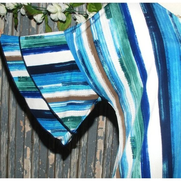 Cato Est. 1946 Ladies Blue Blouse Top Size S Beaded Faux Necklace Bell SS V-Neck - Picture 5 of 10